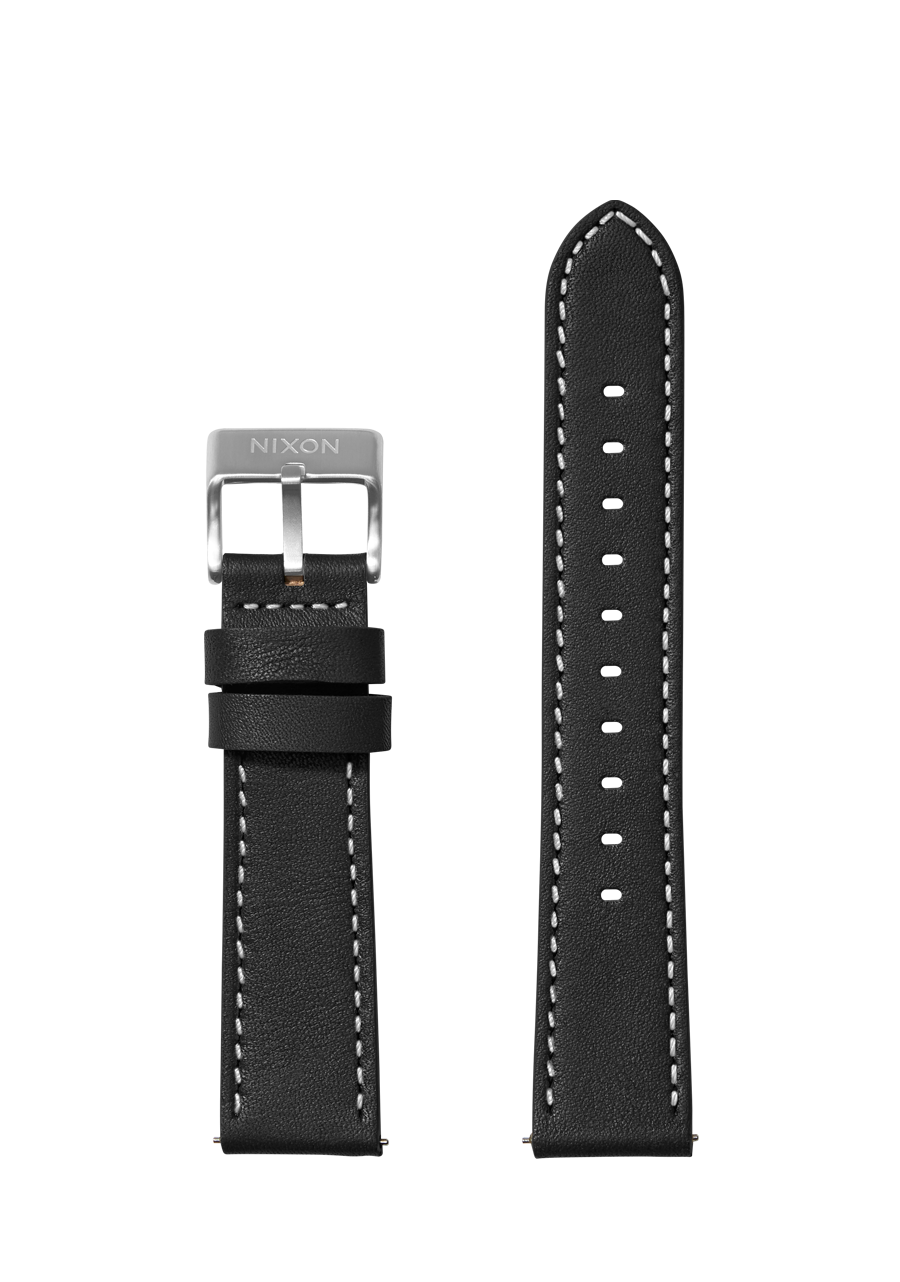 20mm Stitched Leather Band - Black View 1