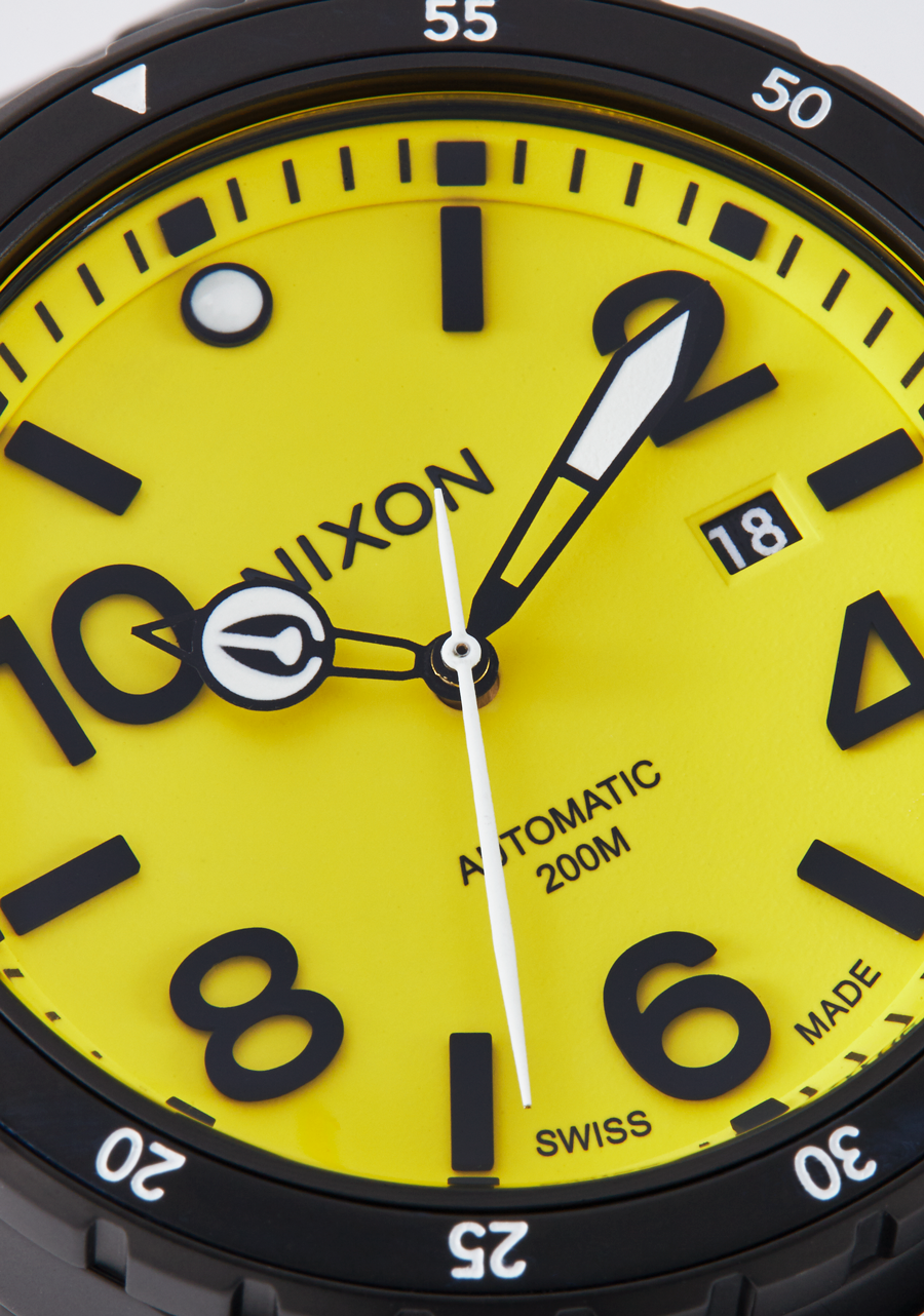 Close-up look at the Nixon Diplomatic Automatic watch.