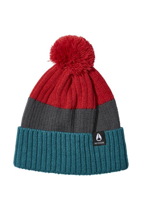 Schrader Pom Beanie - Dark Cedar / Red